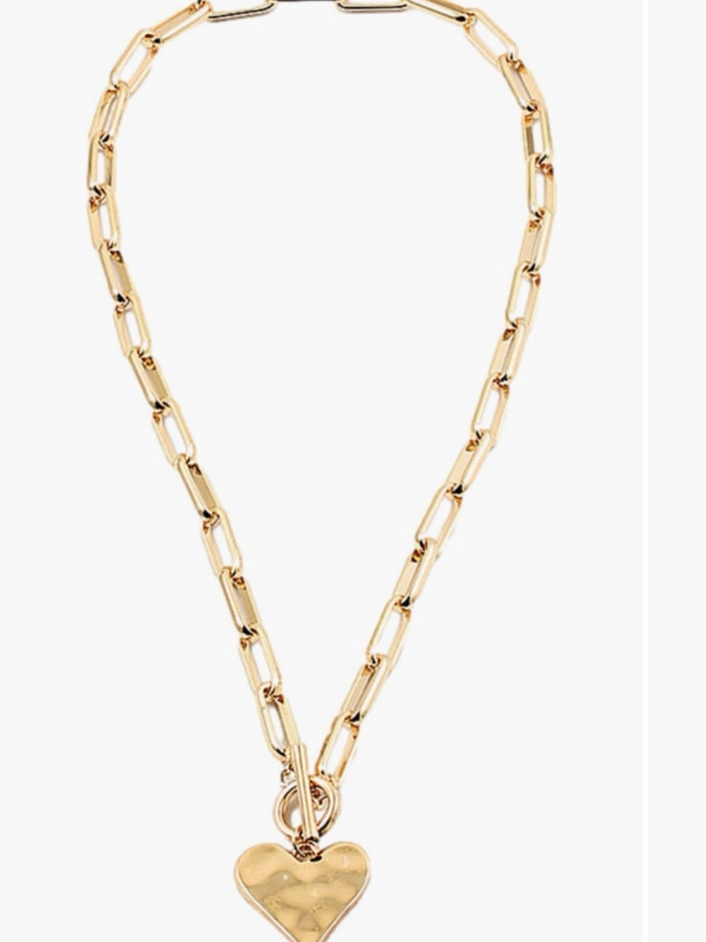 Hammered Heart Pendant Paperclip Chain Necklace - Gold